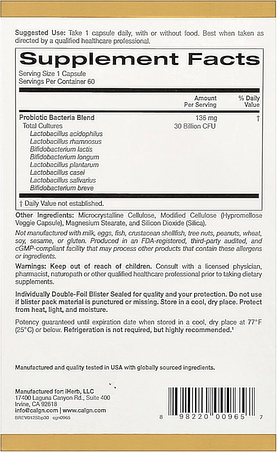 California Gold Nutrition LactoBif® 30 Probiotics - Image 3