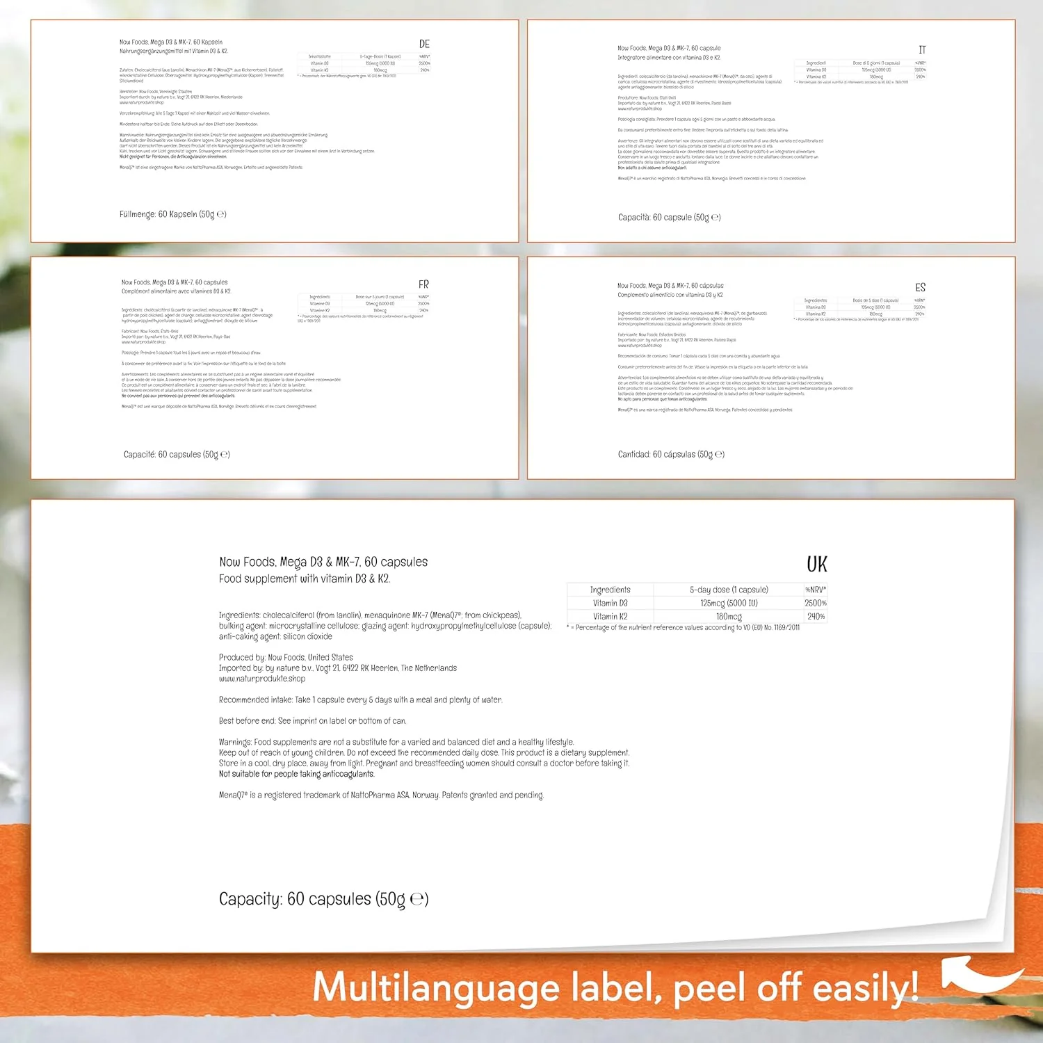 Now Foods, Mega D-3 & MK-7, Vitamins D3 and K2 - Image 3