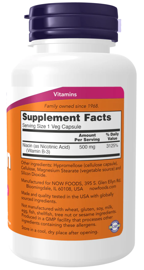 NOW Foods Niacin Vitamin B-3 500 mg - Image 2